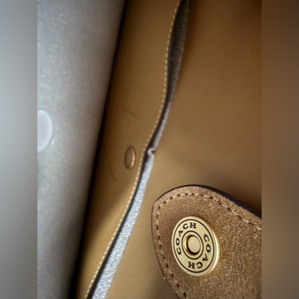 Coach Brooklyn Shoulder Bag 39 large suede Sand/Gold  a free scarf &chain NWT - Picture 6 of 16
